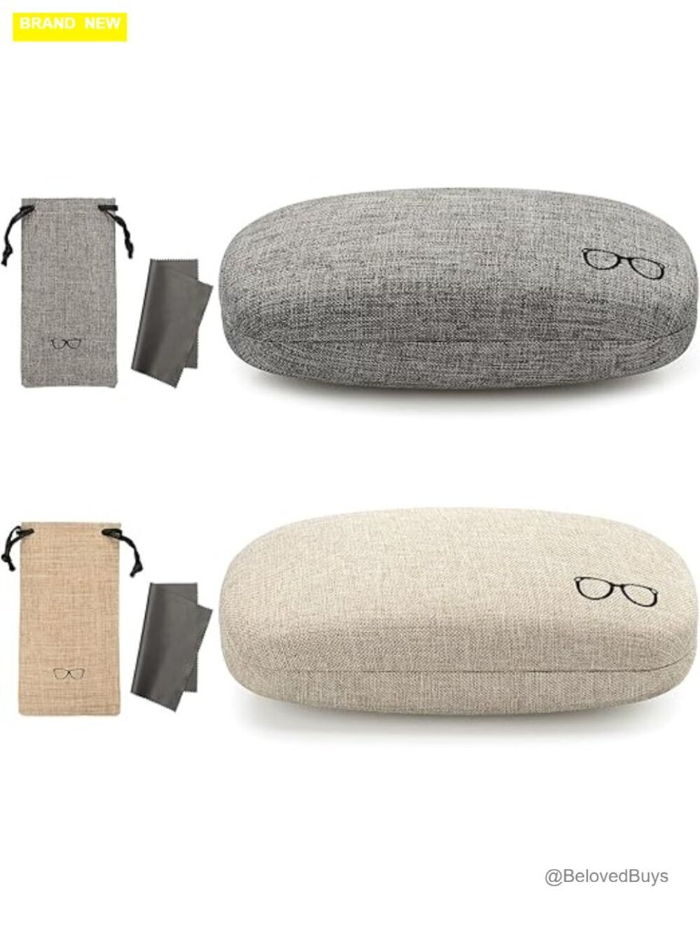 Hard Shell Linen Fabric Sunglasses Case, Large Protective Glasses Case, 2 Pack